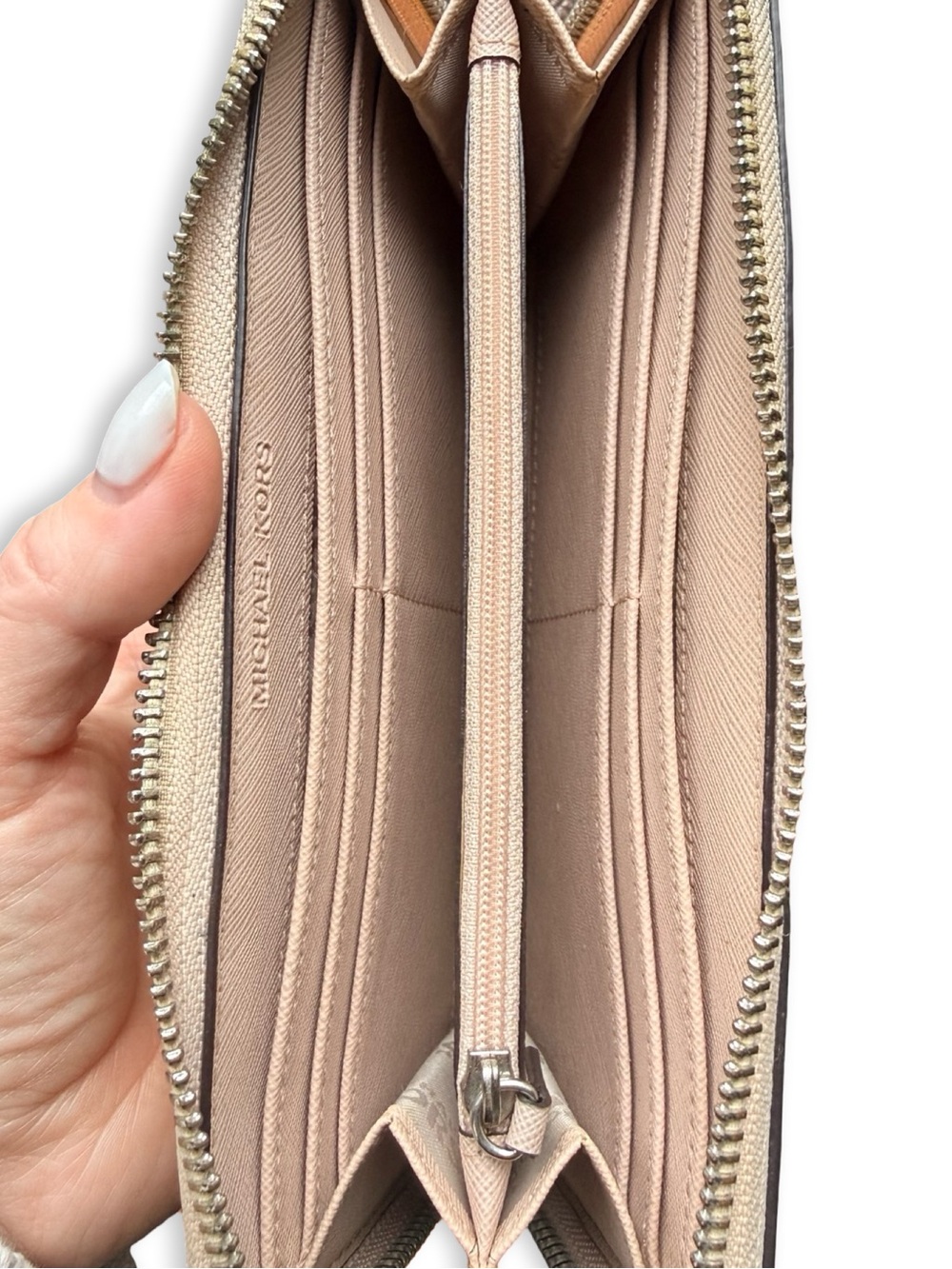 Michael Kors Pink Saffiano Leather Micro Stud Zip Around Continental Wallet - Picture 5 of 7